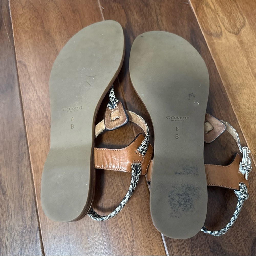 Coach Tan and black  Leather Sandals with Silver accents - Picture 8 of 12